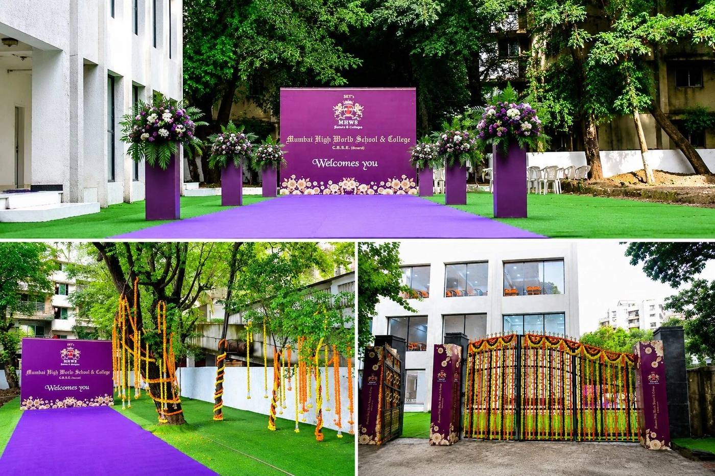 Decorated campus entrance and welcome gallery at MHWS Borivali